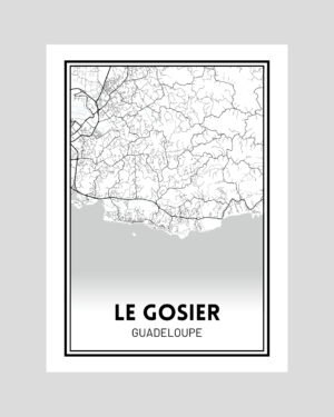 Affiche carte minimaliste du Gosier en Guadeloupe, en noir et blanc