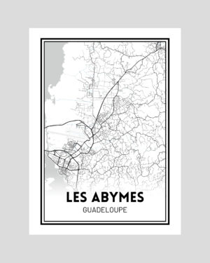 Affiche carte minimaliste des Abymes en Guadeloupe, en noir et blanc
