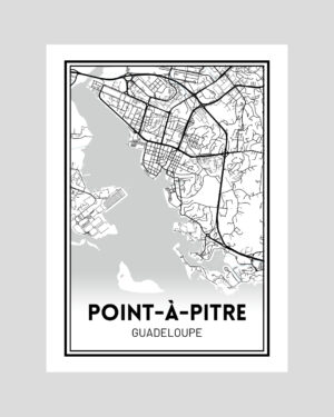 Affiche carte minimaliste de Point-à-Pitre en Guadeloupe, en noir et blanc