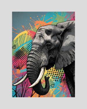 Affiche pop art d’un éléphant réaliste sur fond coloré moderne style urbain