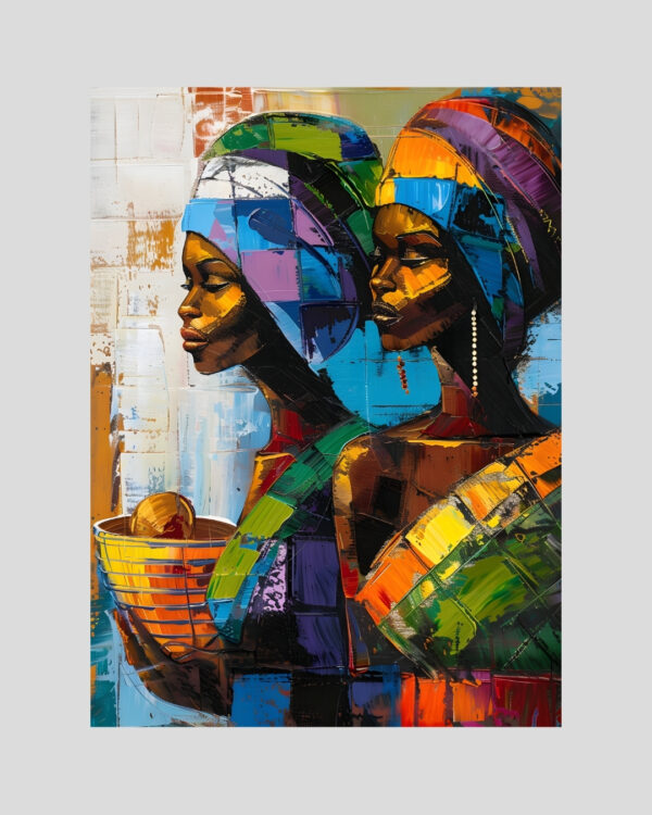 Affiche de deux femmes africaines modernes dans un style texturé et coloré