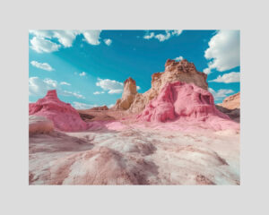 Affiche paysage roches roses sous un ciel bleu lumineux