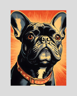 Affiche pop art d’un bouledogue français en style héros graphique