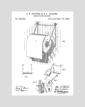 Poster vintage représentant le brevet technique du dérouleur de papier toilette daté de 1894, illustration rétro insolite