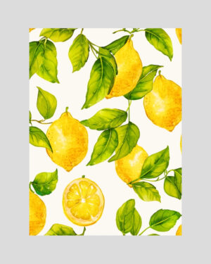 Affiche décorative botanique avec citrons jaunes et feuilles vertes sur fond clair