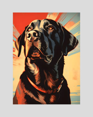 Affiche pop art d’un labrador noir dans un style rétro graphique